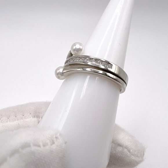 .925 Sterling Silver Cz & Simulated Pearl Ring - Picture 6 of 16